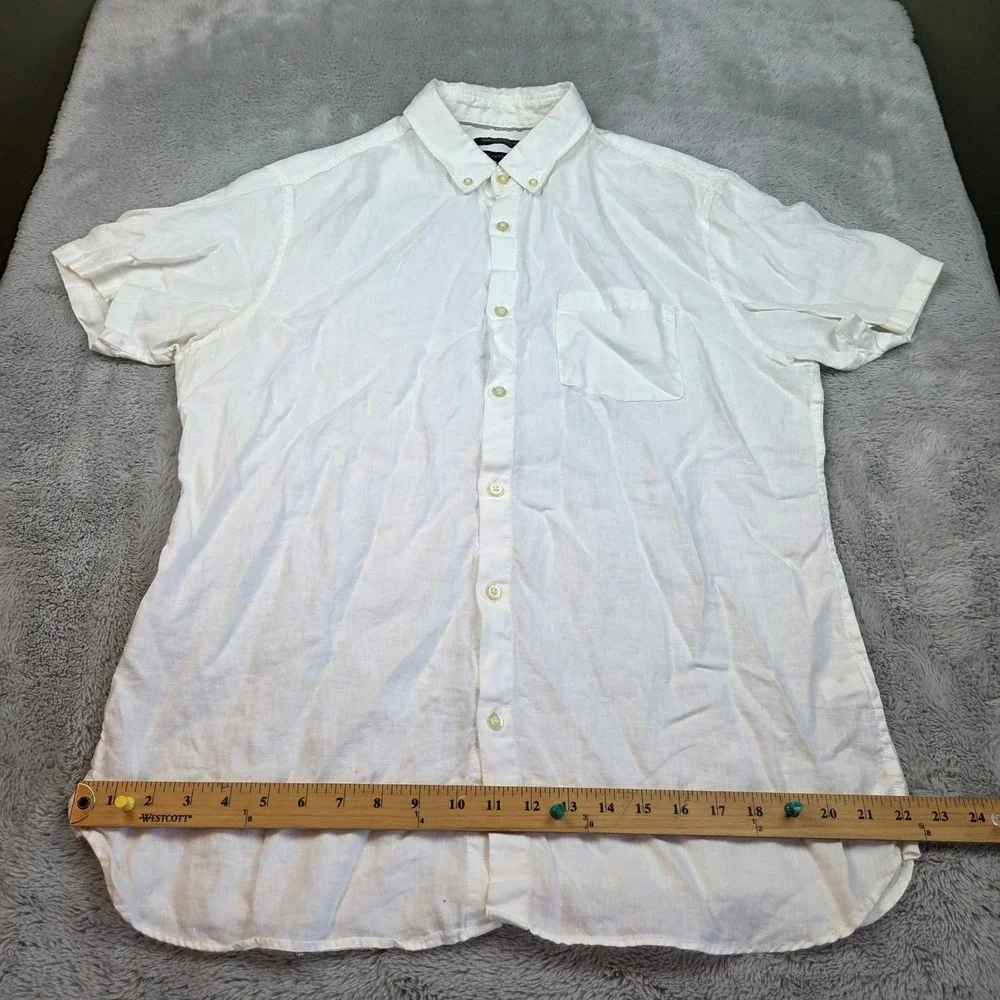Banana Republic Linen Button Down Shirt Mens L Camden Fit Short Sleeve White Lg
